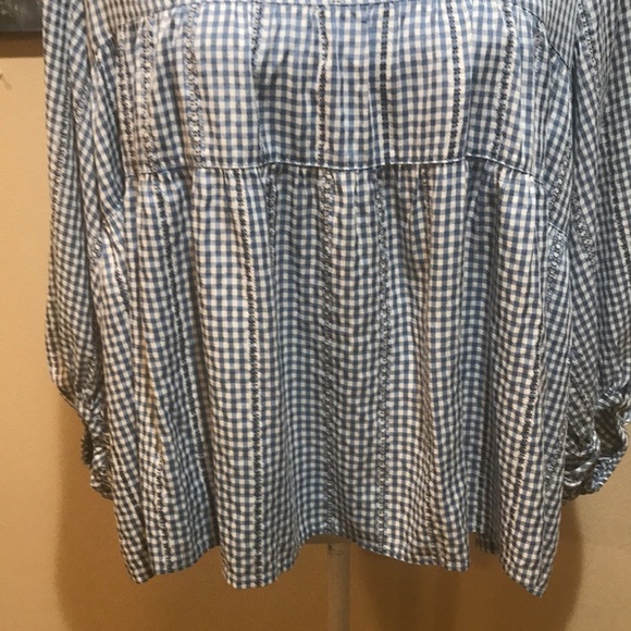 MAX Studio Blue and White Cropped Puffed Sleeved Oversized Peasant Top-M - Picture 7 of 13